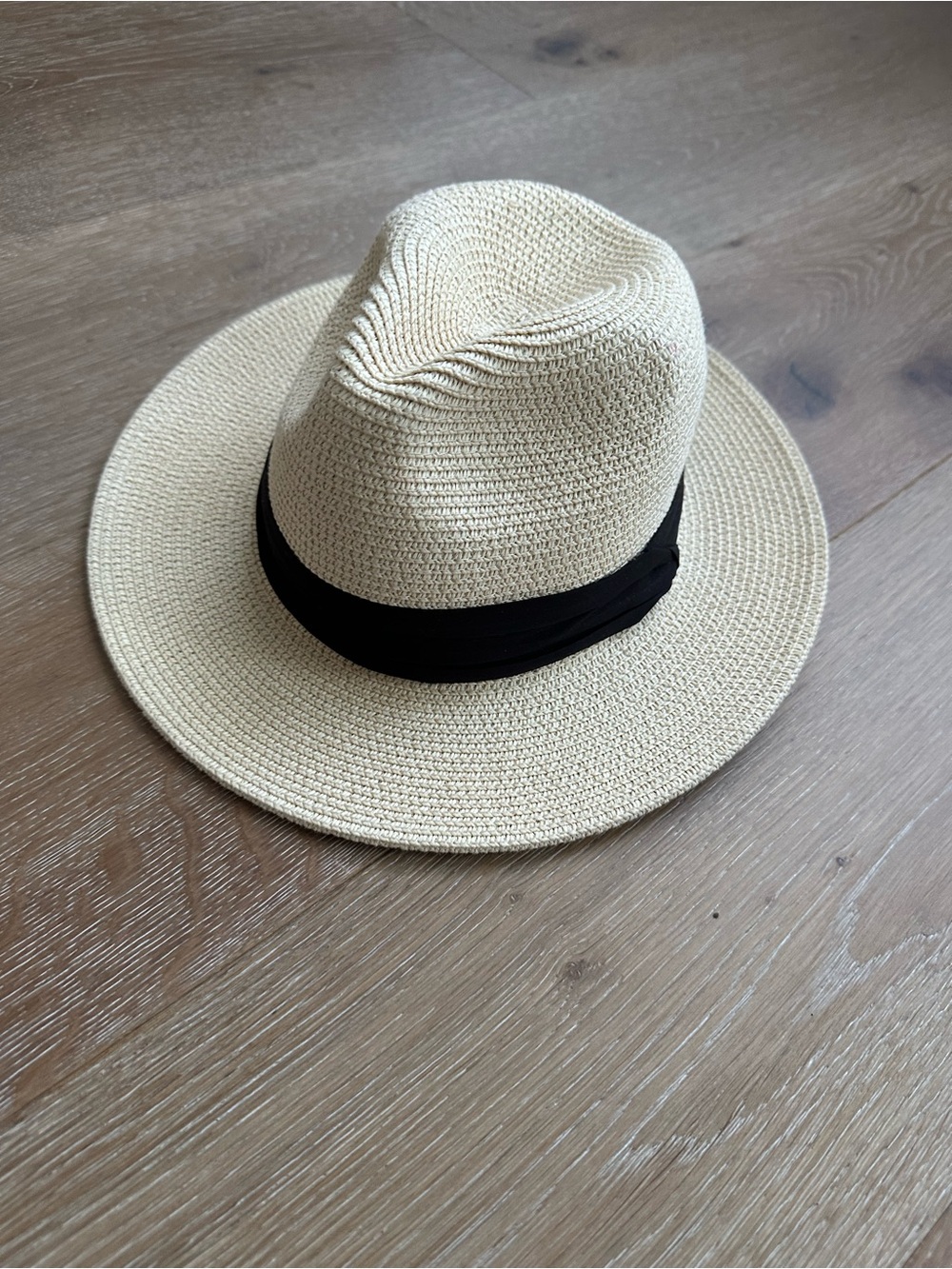 Classic Cream Packable Straw Fedora with Black Band